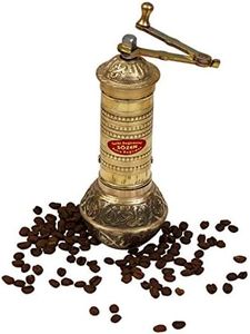 7.6" Handmade Hand Crafted Hammered Manual Brass Coffee Mill Grinder Sozen, Portable Stainless Steel Conical Burr Coffee Mill, Portable Hand Crank Turkish Coffee Grinder