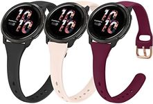 3 Pack Slim Bands for Garmin Garmin Vivoactive 5 /Vivoactive 3 /Venu /Venu Sq /Venu 2 Plus /Forerunner 645 245 Music, 20mm Soft Silicone Replacement Wristband Sport Strap for Samsung Galaxy Watch 4 Women Men (Black+Pink+Wine Red)