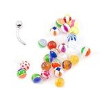 BodyJewelryOnline Belly Button Ring Basic Curved Barbell 14g with 20 Randomly Pick Replacement Acrylic Balls