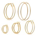 Senteria Large Gold Hoop Earrings for Women Girls 5 Pairs 316L Stainless Steel Hoop Earrings Set Sterling Silver Thin Gold Hoop Earrings Lightweight Hypoallergenic (30MM 40MM 50MM 60MM 70MM)