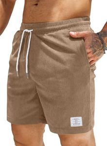JMIERR Shorts for Men Corduroy Casual Elastic Waist Drawstring Lightweight Quick Dry Cool Shorts with Letter Patched Detail US 42 (3X-Large) Light French Beige