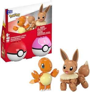 MEGA Pokémon - Set Poké Balls con Charmander ed Eevee, Set da Costruire con 40 Pezzi, Apri Le Poké Balls e costruisci i 2 Personaggi Pokémon Inclusi, Giocattolo per Bambini, 6+ Anni, JCR81
