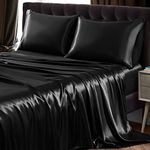 SiinvdaBZX 3Pcs Twin XL Sheets Set, Black Silky Satin Sheets Twin XL Bedding Set Ultra-Soft Extra Long Bed Sheets for College Dorm