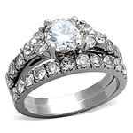 Marimor Jewelry 2.50 Ct Round Cut Zirconia Silver Stainless Steel Wedding Ring Set Women's Size 9