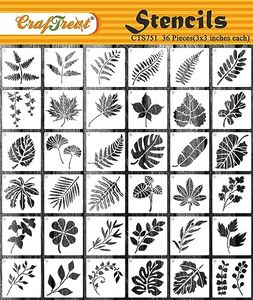 CrafTreat 36 Pcs Leaves Set Stencils for Painting on Canvas, Wall Art, Journal Notebook, Scrapbooking, Furniture & Room Decor - Reusable 3X3 Inches Types of Leaf Stencils Set for Home Decor