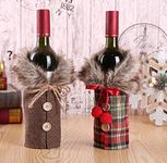 CORALTREE Christmas Santa Wine Bottle Cover for Table Decoration | Christmas Wine Wrapping Pouch for Wine Bottle | Set Of 2 (Style 1)