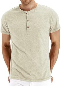 NITAGUT Mens Fashion Casual Front Placket Basic Short Sleeve Henley T-Shirts (XL, Vg Grey Beige)