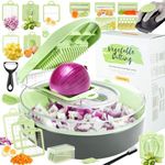 Enleber Vegetable Chopper Kitchen Mandoline Vegetable Slicer,Manual Mandolin Slicer,Potato Slicer Veg Cutter Salad Julienne,Food Container All in ONE Slicer