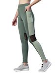 BLINKIN Women's Gym Wear Skinny Fit Tights|Track Pants With Mesh Insert&Side Pockets:Ideal For Active Wear,Yoga&Workout - The Ultimate Gym Pants For Women&Girls_7125 (Color_D-Green|L-Green,Size_L)