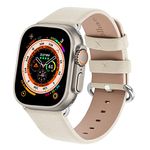 Fullmosa Leather Bands Compatible with Apple Watch Band 45mm 44mm 42mm Ivory White Leather Replacement Strap for iwatch series 8 7 6 5 4 3 2 1 Ultra SE Casaul Daily Work