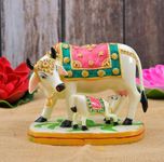 SEVLIYA TRADERS Polyresin Jai Cow Statue/Showpiece/Murti Gift & Home Décor (Size - 7x4 Inch)