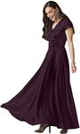 koh koh Plus Size Womens Long Cap Short Sleeve V-Neck Flowy Cocktail Slimming Summer Sexy Casual Formal Sun Sundress Work Cute Gown Gowns Maxi Dress Dresses, Maroon Wine Red XL 14-16