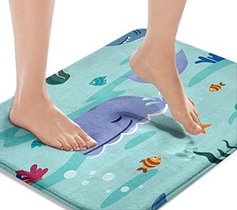 Blue Bath Mat,Cartoon Whales and Shark Bathroom Rugs No Silp,Cute Kid Washable Cover Floor Rug Carpets Floor Mat 16x24 Inches for Kitchen Bedroom