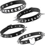 4 Pieces Women Men Cool Punk Choker Heart Shape Biker Leather Studded Choker PU Leather Collar Choker Rock Gothic Necklace Choker