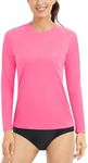 Boladeci UV Shirts for Women Rash Guard Long Sleeve Swimsuit UPF 50+ Sun Protection SPF Clothing Casual Plain Workout Athletic Swim Top Rose Red L