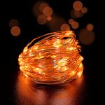 Set of 2 Battery Operated Mini Led Fairy Lights Dewdrop lights with Timer 6 Hours on/18 Hours Off for Christmas Party Decorations,30 Count LEDs,10 Feet Silver Wire (Orange Color)