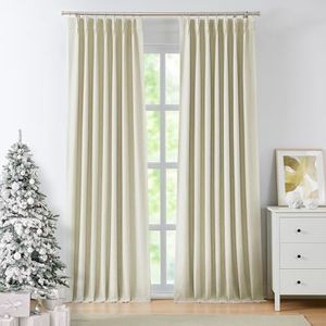 WEST LAKE 95 Inches Long Pinch Pleated Full Blackout Curtains with Liners,Ivory Pearl Rustic Textured Fabric Drapes for Traverse Rod and Track,Energy Efficient Window Treatment for Bedroom,40"Wx95"Lx2