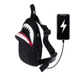 Crossbody Fanny Pack for Men & Women / Small Sling Bag / Chest Bag / Sling Backpack / Waterproof Fanny Pack / Shoulder Backpack / Camera Protective Premium Nylon, USB Charging Port Bag, Adjustable Strap, Lightweight, Protective Polyester Foam Filling Layer, Glow in Dark, Shark, Black, Crossbody Fanny Pack for Outdoors & Gym (fanny pack 2020), Unisex