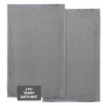 Weave Essentials Terry Bath Mat - 100% Combed Cotton, 50 x 80 cm Luxury Plush Premium Quality Quick Dry Bath Shower Matt, High Absorbent & Machine Washable Bathroom Mat | Pack of 2 (Grey)