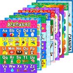 Educational Preschool Posters for Toddlers Kids Learning Posters for Kindergarten Homeschool Classroom Wall Decoration Teach Alphabet Numbers Canadian Coins and Map etc, 16 x 11 Inch (9 Pieces)