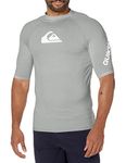 Quiksilver Men's All Time Short Sleeve Rashguard UPF 50 Sun Protection Surf Shirt Rash Guard, Sleet Heather, Large