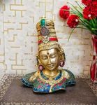 ARTSIKIA Brass Parvati Head Statue | Handmade Sculpture with Multicolor Stonework | Gauri Head | Face Idol of Adi Shakti | Navratri Puja/Diwali Gift/Decor Item | Wt. - 5 Kg