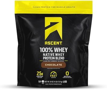 Ascent 100% Whey Protein Powder - Post Workout Whey Protein Isolate, Zero Artificial Flavors & Sweeteners, Soy & Gluten Free, 5.5g BCAA, 2.6g Leucine, Essential Amino Acids, Chocolate 4 lb