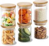 CLOUDMART Clear Storage Container with Wooden Lid, 220ml Airtight Canister Jar For Kitchen, Spice, Coffee, Beans (Bamboo Jar, 220ml, Set Of 6)