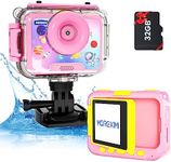 MOREXIMI Kids Camera Waterproof, Underwater Digital Camera for Kids, Selfie Flip Screen, Sport Outdoor Toys, Christmas Birthday Gifts for 3 4 5 6 7 8 9 10 11 12 Years Old Boys Girls, 32GB Card (Pink)