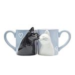 YIQXKOUY 2 Pack Kiss Cat Coffee Couple Mug Set Kiss Matching Mugs Ceramic Cat Tea Mug Cup Gift Set Gift for Cat Lovers Women and Girls for Birthday, Anniversary, Wedding, Engagement Valentines Day