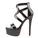 Only maker Women's One Band Stiletto High Heels Crisscross Platform Strappy Sandals Party Dance Prom Dress Shoes Glazed Black Size 5