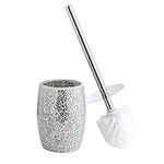 WHOLE HOUSEWARES | Modern Toilet Brush Set | Toilet Bowl Brush and Holder | Bathroom Accessory Set | Toilet Brushes for Bathroom | Freestanding Mosaic Toilet Bowl Cleaner (Silver)