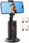 Auto Face Tracking Tripod with Fill Lights, No App Required, 360° Rotation Body Phone Camera Mount with Detachable Remote, Smart Shooting Holder Gesture Control for Live Vlog Streaming Video, Black