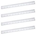 4 pcs Ruler 30cm, Plastic Clear Shatterproof Rulers