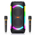 JYX Portable Bluetooth Karaoke Speaker with 2 Wireless Mics, DJ Lights, Deep Bass Sound, USB/TF/AUX Support, Perfect for Parties and Outdoor Gatherings