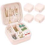 Small Jewelry Box for Women and Girls, Mini Jewelry Travel Case，Purple crown Portable Jewelry Box Organizer for Earring Rings Necklace Bracelets Accessories（Pink-4pcs）