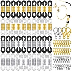 BIAHOTUR Eyeglass Chain Ends, Eyeglass Chain Connector, 200 Pieces Adjustable Spring Rubber Ends Connectors, 100 Lobster Clasp for Glasses Strap, Glasses Holder, Sunglasses strap, Face mask Connector