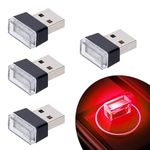 Febrytold 4Pcs Red USB Car Interior Atmosphere Lamps, Universal Mini Led USB Lights for Car Decoration, Lighting