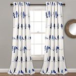 Lush Decor Rowley Birds Light Filtering Window Curtain Panels, Pair, 52" W x 95" L, Navy - Colorful Floral Print - Whimsical & Playful Bird Curtains For Bedroom, Living Room, Or Dining Room