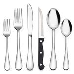 LIANYU 24-Piece Cutlery Set with Steak Knives, Stainless Steel Flatware Set for 4, Fancy Silverware Eating Utensils Tableware, Include Fork Spoon Knife, Mirror Finish, Dishwasher Safe