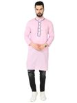 GLORYBOYZ Kurta for Men's Cotton Regular Fit Long Sleeves Solid Knee Length Mandarin Coller Stylish Neck Kurta Classic Design Comfort Indian Festive Casual (Blush-XL)