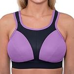 Gemm Ladies Plus Size Sports Bra for Women High Impact No Bounce Non Wired Large Busts Including Free Bra Extender Gym Exercise Yoga Running Athletic Workout Sportswear (42 J, Black & Lilac)