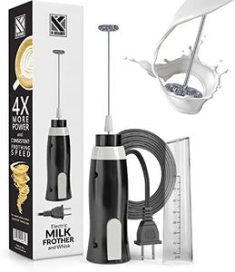 K-Brands Corded Electric Milk Frother with Plug in - Handheld Electric Whisk Stirrer Whipper - Foam Maker for Coffee, Latte, Cappuccino, Hot Chocolate – Powerful Drink Mixer