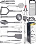 Home Hero Silicone Spatula Set with Ergonomic Handles - Stainless Steel High Heat Resistant Solid & Slotted Turner, BPA Free Non Stick Kitchen Utensils Set - Rubber Spatula (25 Pcs - Gray)