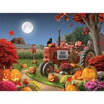 Bits and Pieces - 500 Piece Jigsaw Puzzle for Adults 18" x 24" - Happy Hollow - 500 pc Halloween Farm Pumpkin Jack-O-Lantern Tractor Cat Fall Autumn Flower Corn Moon Night Jigsaw by Artist Alan Giana