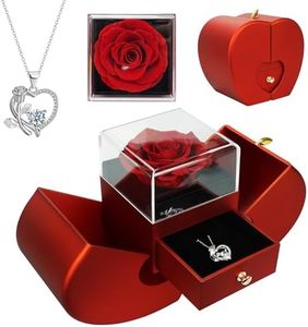 Rosa Eterna con Collar,Rosa Preservada Caja de Regalo, Real Rosa Eterna Natural Preservada Regalo para Mujer Madre para Día de San Valentín Aniversario Día de la Madre Bodas Cumpleaños Navidad