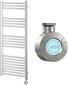 Go Bathrooms Nola 1200 x 500mm Electric Heated Towel Rail Chrome Smart Bathroom Radiator Wall Mounted Ladder Rail Energy Efficient Electric Towel Warmer 300 Watts