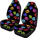 Buybai Car Seat Cover Colorful Paw Print Front Seat Covers 2 pc,Vehicle Seat Protector Car Mat Covers, Fit Most Vehicle, Cars, Sedan, Truck, SUV, Van Black