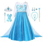 Vby Snow Princess Dress Girls Cosplay Party Costume Queen Birthbay Up 3-8Y Blue, Synthetic