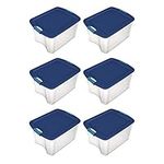 Sterilite 18 Gallon Plastic Portable Storage Container Tote Box with Latching Lid (6 Pack)